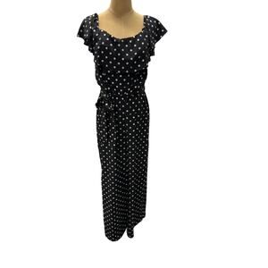 Premier Jumpsuit Black And White Polka Dots, Roomy,Whimsy,One Piece,Belted,Artsy